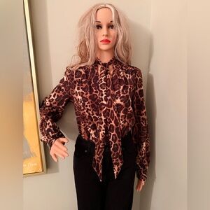 NWT Express Stylish Leopard Print Blouse with a sophisticated neck tie!